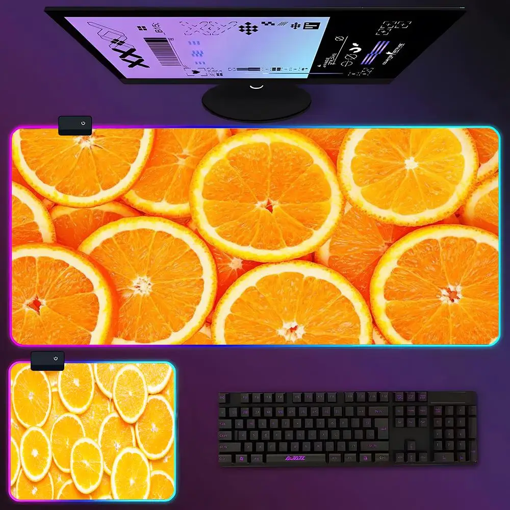 fruit watermelon summer fruit orange Mouse Pad RGB Luminous 700X400mm Large Table Pad Encrypted Anti Skid Super Large Mouse Pad