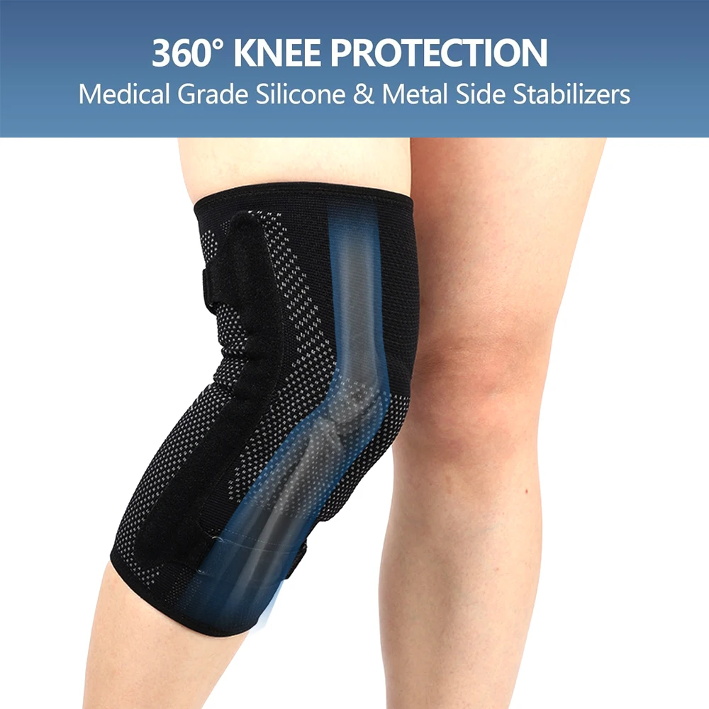 1Pcs Knee Support Brace Compression Sleeve with Metal Side Stabilizes and Patella Tendon Strap for Meniscus Tear,Arthritis,Sport