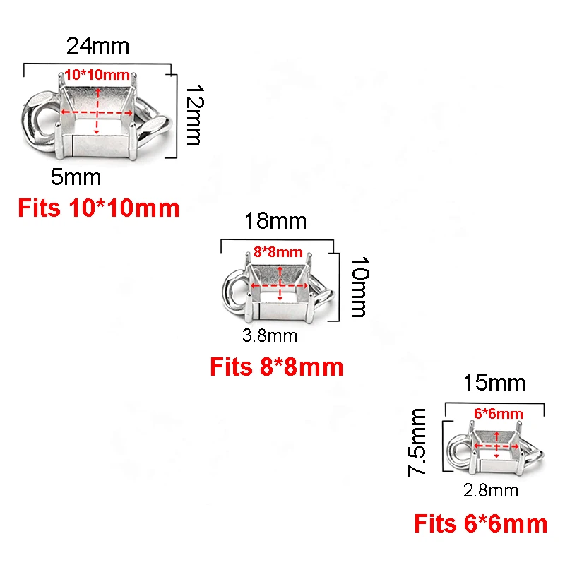 5-10PCS Stainless Steel Empty Claw Setting for Square Rectangular Rhinestones Base for Necklace Bracelet Crystal Stones Holder