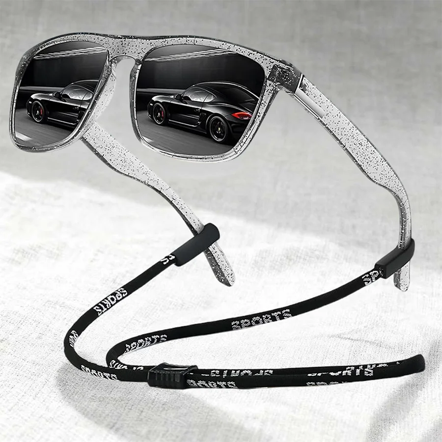 Moda vintage quadrado brilhante uv400 com corrente das mulheres dos homens pesca condução homem marca de luxo designer óculos de sol