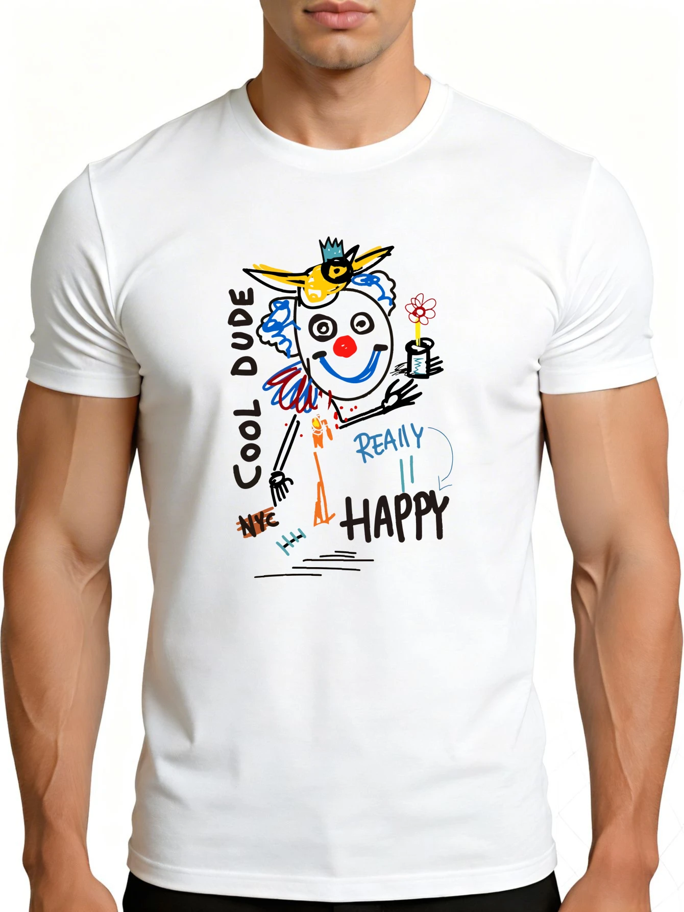 Men's Graphic T-Shirt - Breathable, Soft, Lightweight - Cool Dude Really Is Happy - Retro Fun Graphic Casual Short Sleeve Summer Top, Gift for Him