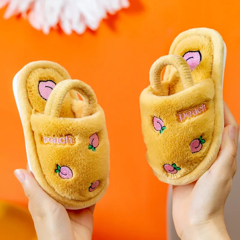 Children Cotton Slippers Solid Warm Kids Winter Home Shoes Boys Girls Plush Floor Shoes Indoor Soft Sole Anti-slip Cotton Shoes