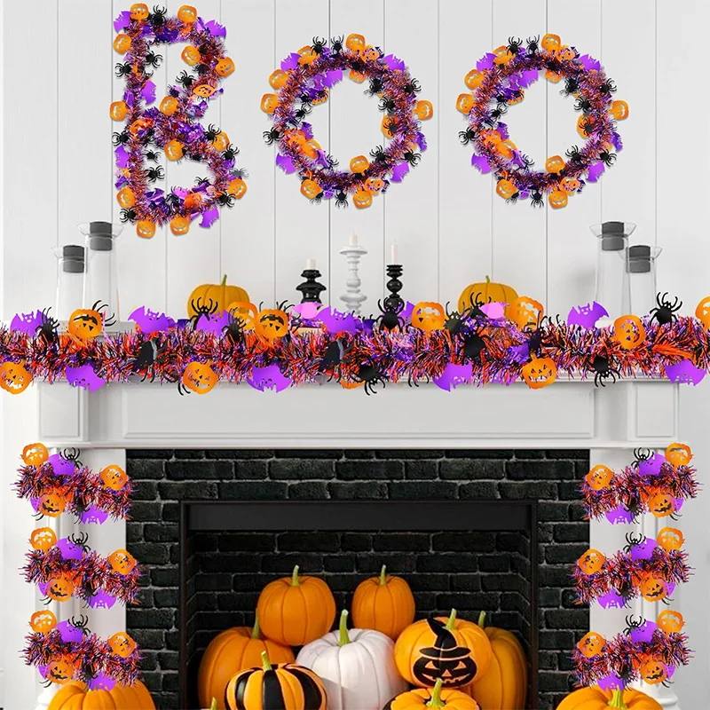 Halloween 2m Colorful Garland Ribbon Decoration Pumpkin Bat Ghost Spider Shining Metallic Gloss Home Party Decoration Mood Props