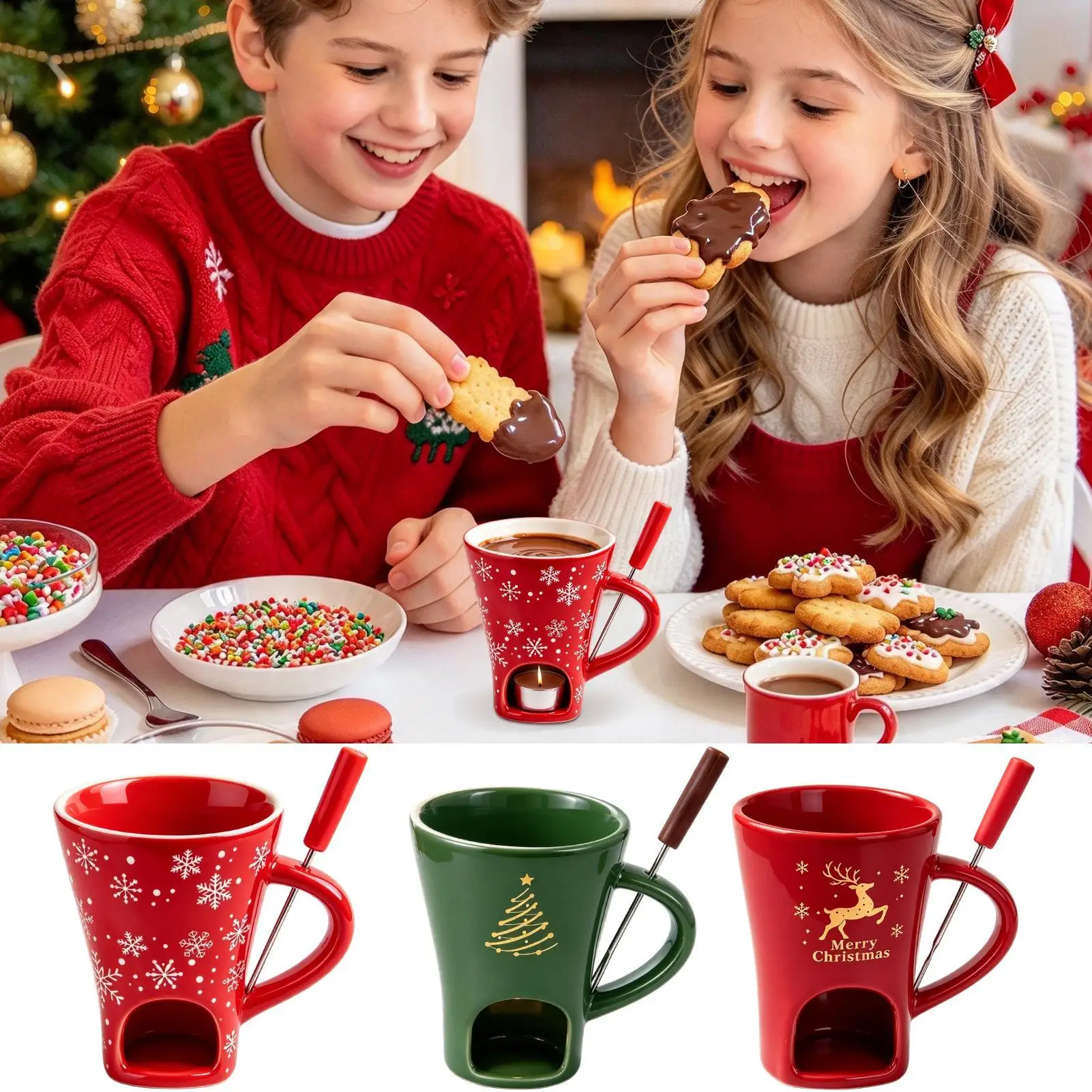 Fondue Cup 130ml Christmas Cheese Warmer Melter With Fork Chocolate Fondue Cup For Office Cafe Afternoon Tea Party Birthday