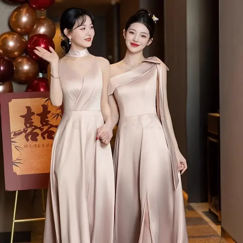 

Wedding Party Bridesmaid Team Dresses Company Annual Meeting Banquet Evening Gowns Vestidos Champagne Sexy Elegant Prom Dress