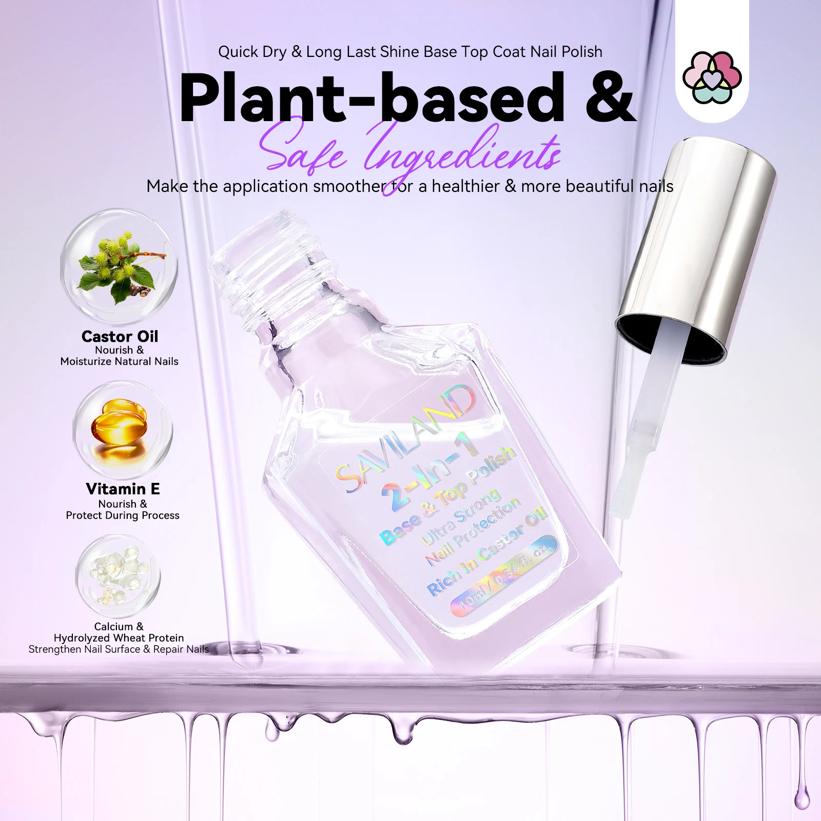 قاعدة أظافر شفافة 2 في 1 من SAVILAND معطف علوي سريع الجفاف وحماية تدوم طويلاً يقاوم التقطيع والبهتان ولمسة نهائية لامعة #4