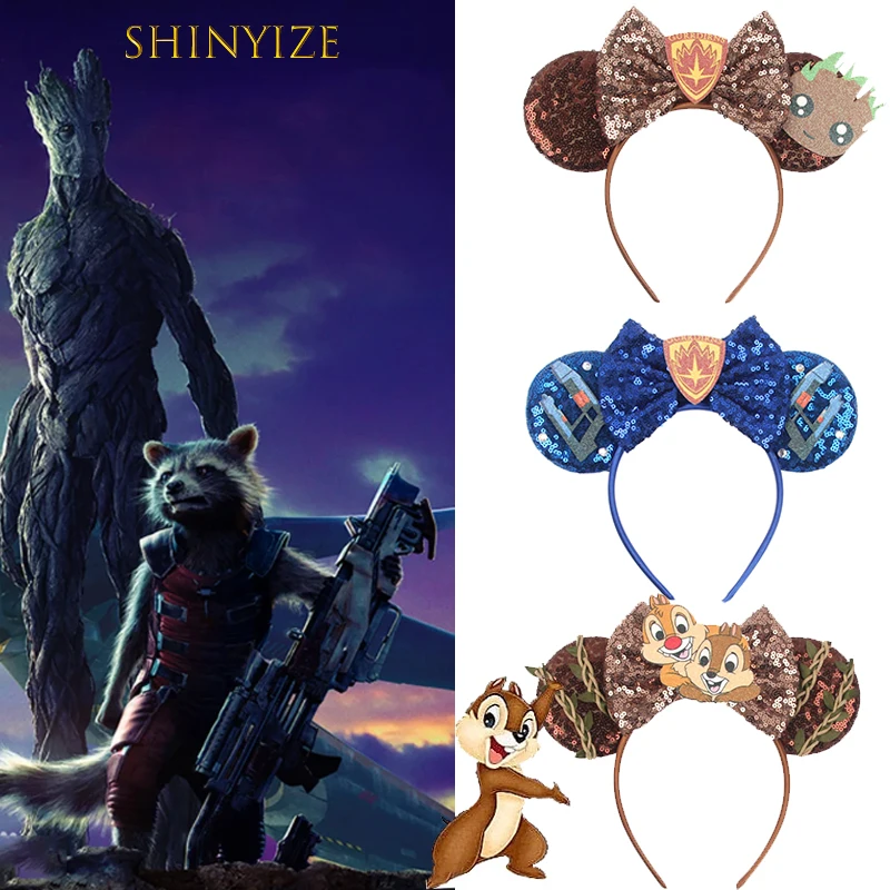 

New Galaxy Guard Disney Mouse Ears Headband Kids Festivals 5"Bow Sequins Headwear Boys Girls Party DIY Cartoon Hair Accessories