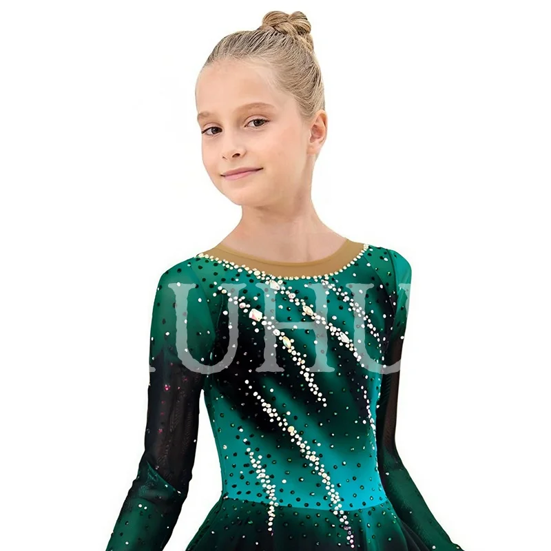 

LIUHUO Ice Figure Skating Dress Black Green Girls Women Teens Stretchy Spandex Competition Wholesale BD8982
