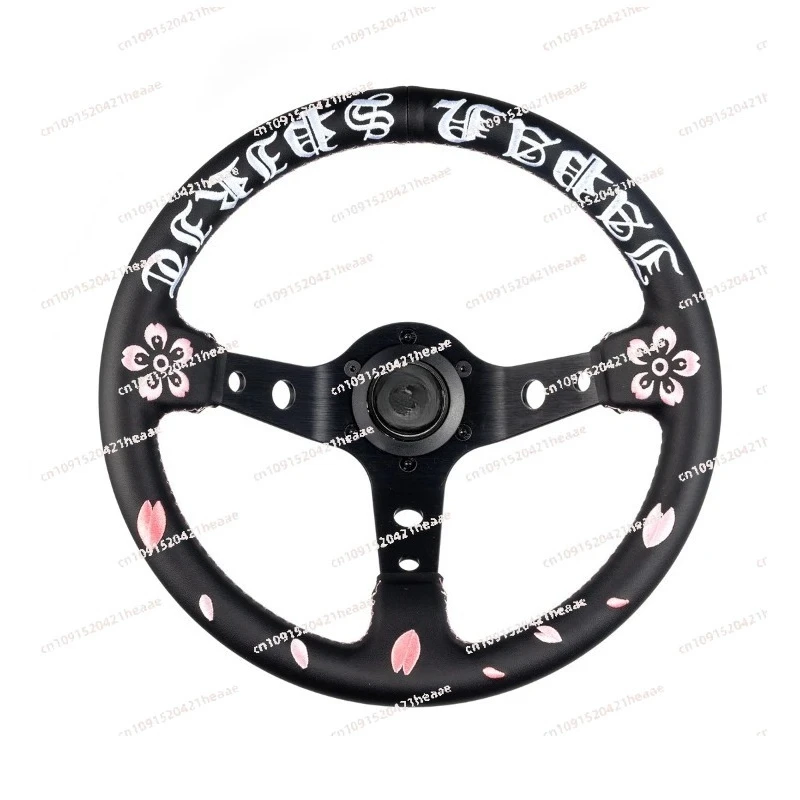 Suitable for Style Modified Racing Steering Wheel, 320mm Sakura Ghost Head Design, Microfiber Leather
