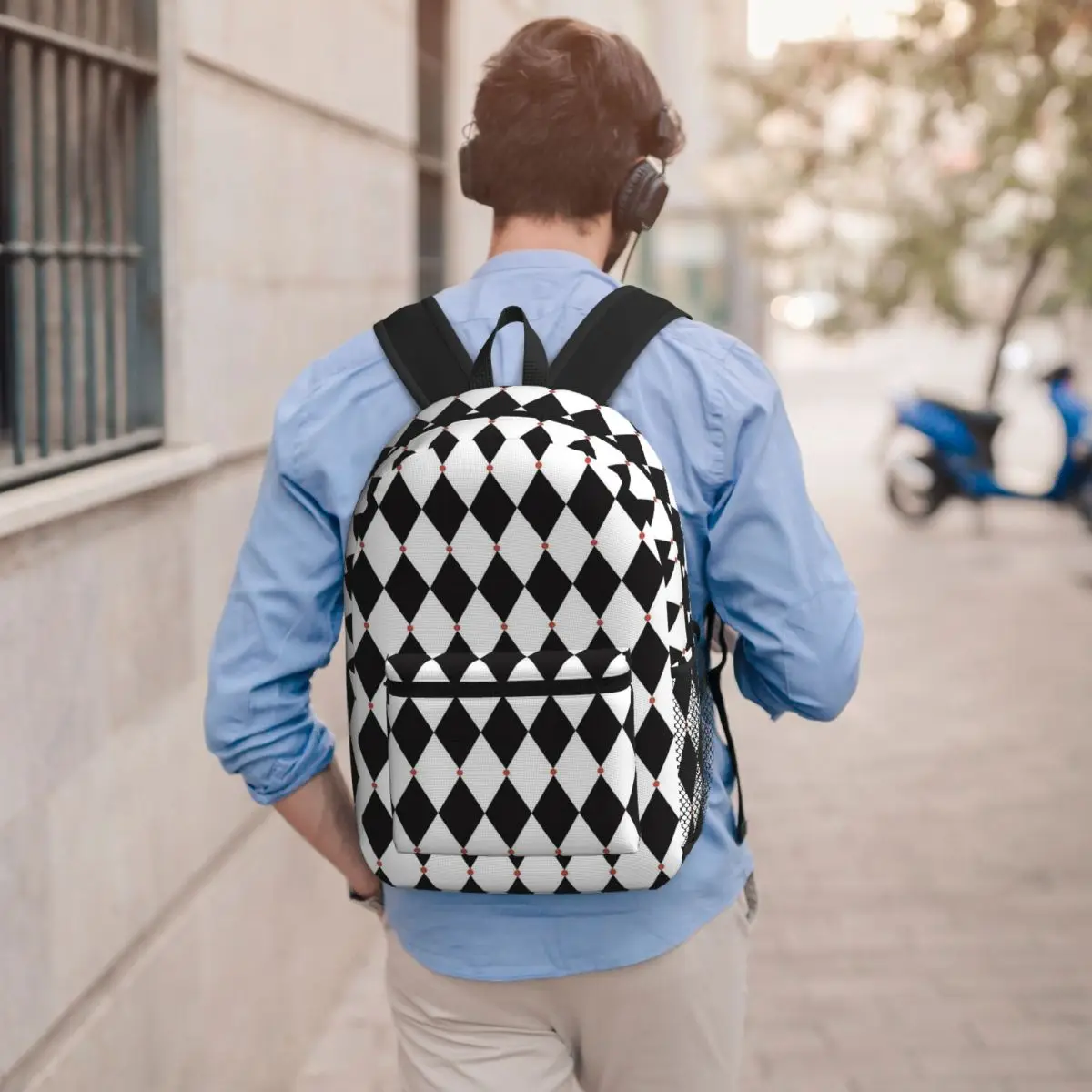 Harlequin Plaid Playing Cards Backpack Student BookBag Children School Bag Laptop Shoulder Bags for Men Women