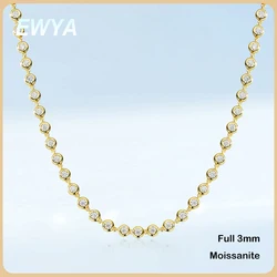 EWYA Round Bubble Full 3mm 0.1CT D Color Moissanite Tennis Chain for Women 925 Silver GRA Certified 16 18 20 inch Bezel Necklace