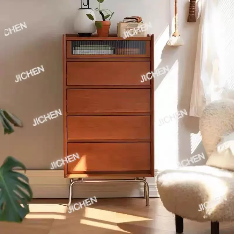 

HS скандинавский ретро-комод из цельного дерева для спальни, простой современный комод для хранения вещей, гостиная, ТВ-шкаф рядом с mediev