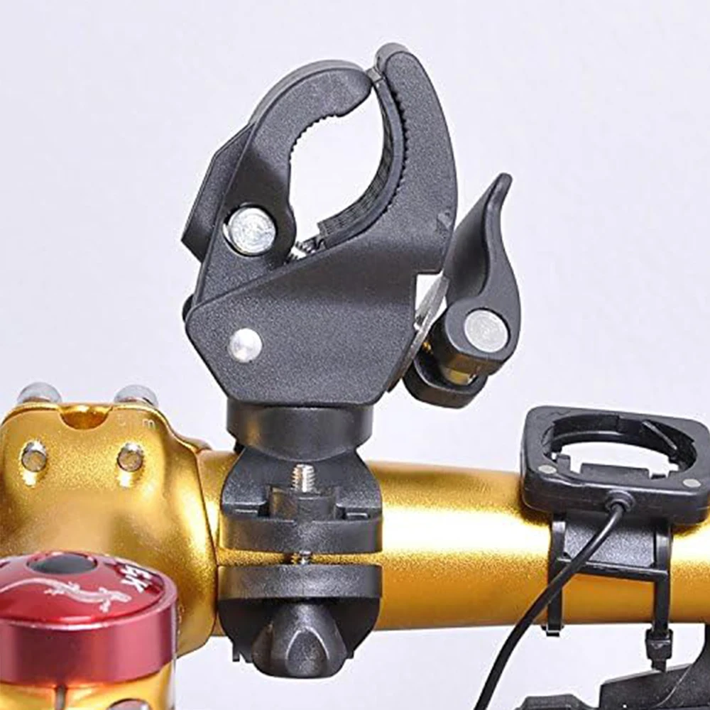 Uniwersalny uchwyt rowerowy na kierownicę z obrotem 90/360 stopni, mocowanie na latarkę LED, klips, wspornik, czarny, 1 szt.