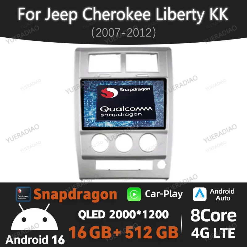 Android 16 Carplay Auto For Jeep Cherokee Liberty KK 2007 - 2012 Car Radio Multimedia Video Player GPS NAVI 4G WIFI Head Unit BT