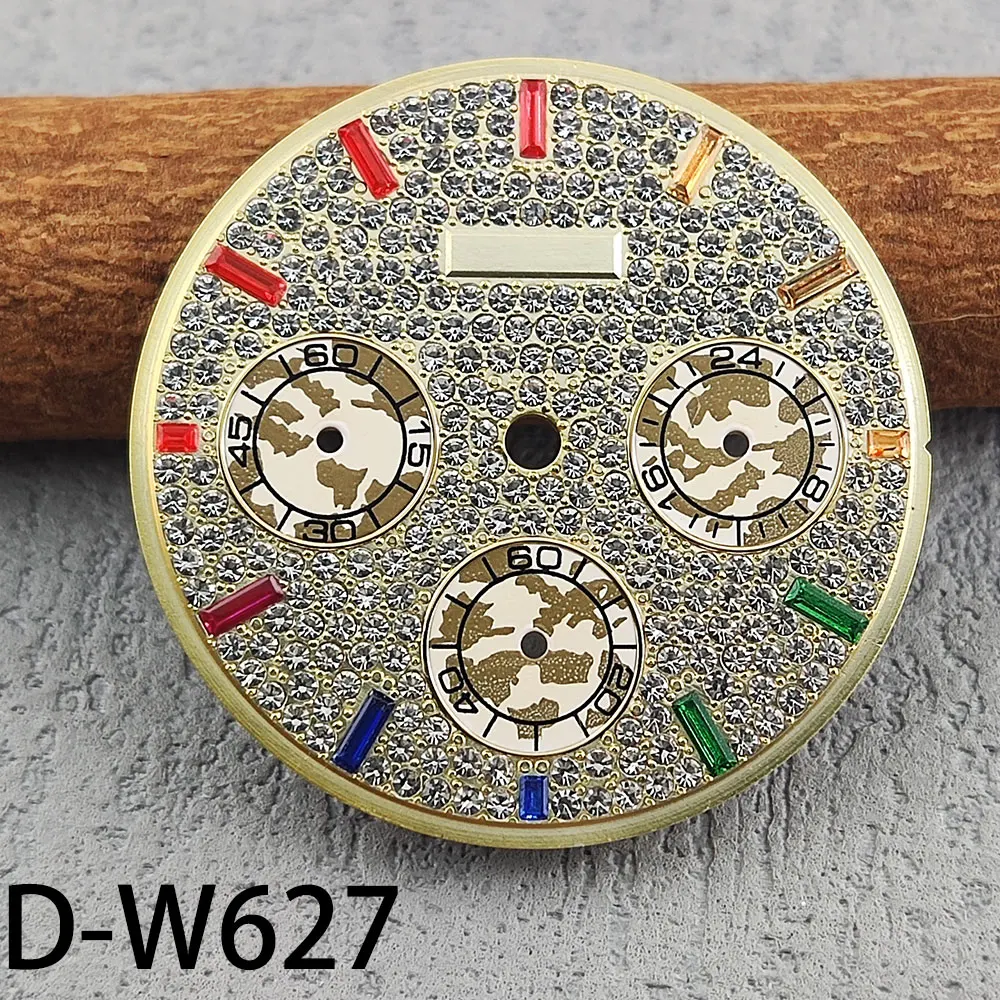 Rainbow Stud Diamond Dial Suitable For VK63 Movement Green Light Custom Logo Quartz Timing Watch Accessory 29mm