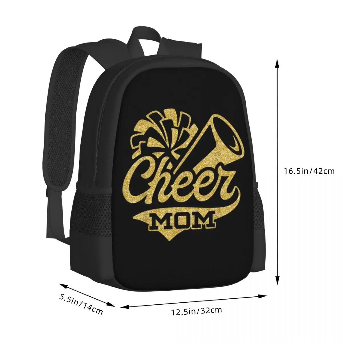 Cheer Mom Biggest Fan Cheerleader Black Yellow Gol  Collaboration Backpack Large Capacity Cute Foldable 3d Printing