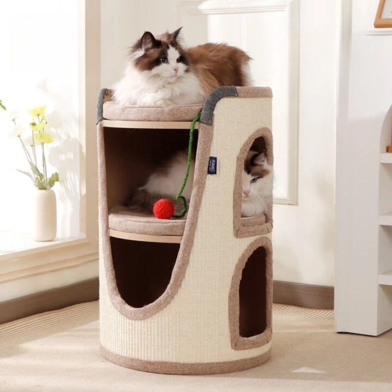 

Double-layer sisal bucket cat nest cat climbing frame, small cat scratching board integrated four-season nest