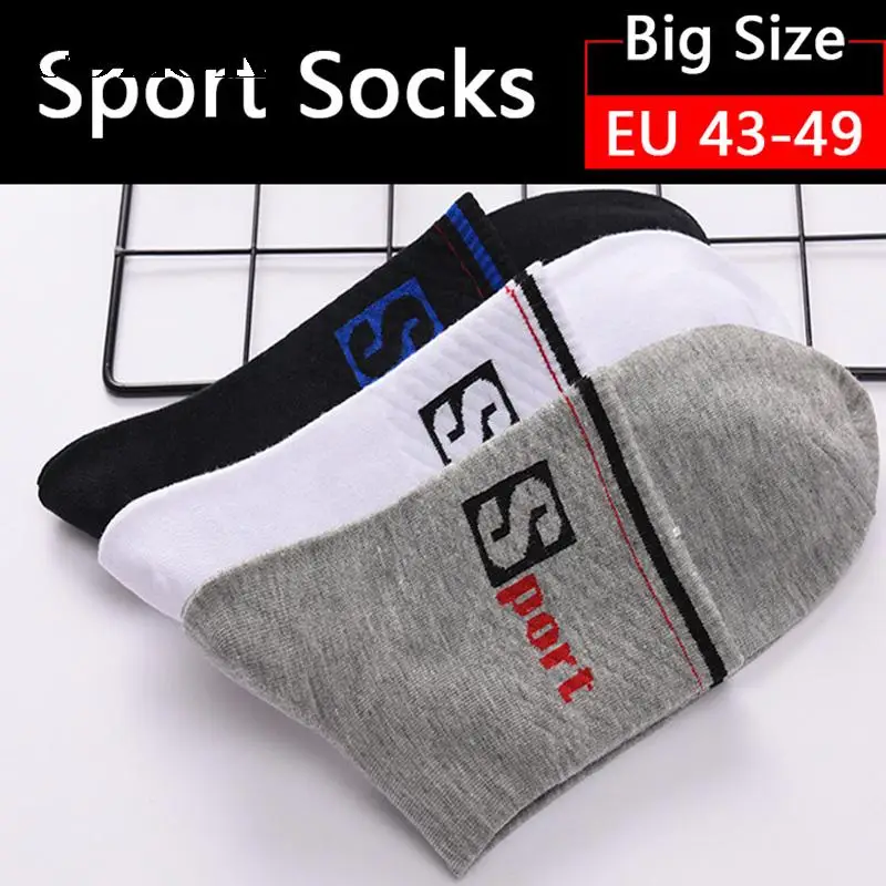 3 Pairs EU47,48,49 Large Extra Sport Socks Mens Short Tube Quality Combed Cotton Compression Socks Meias Calcetines Male Socks