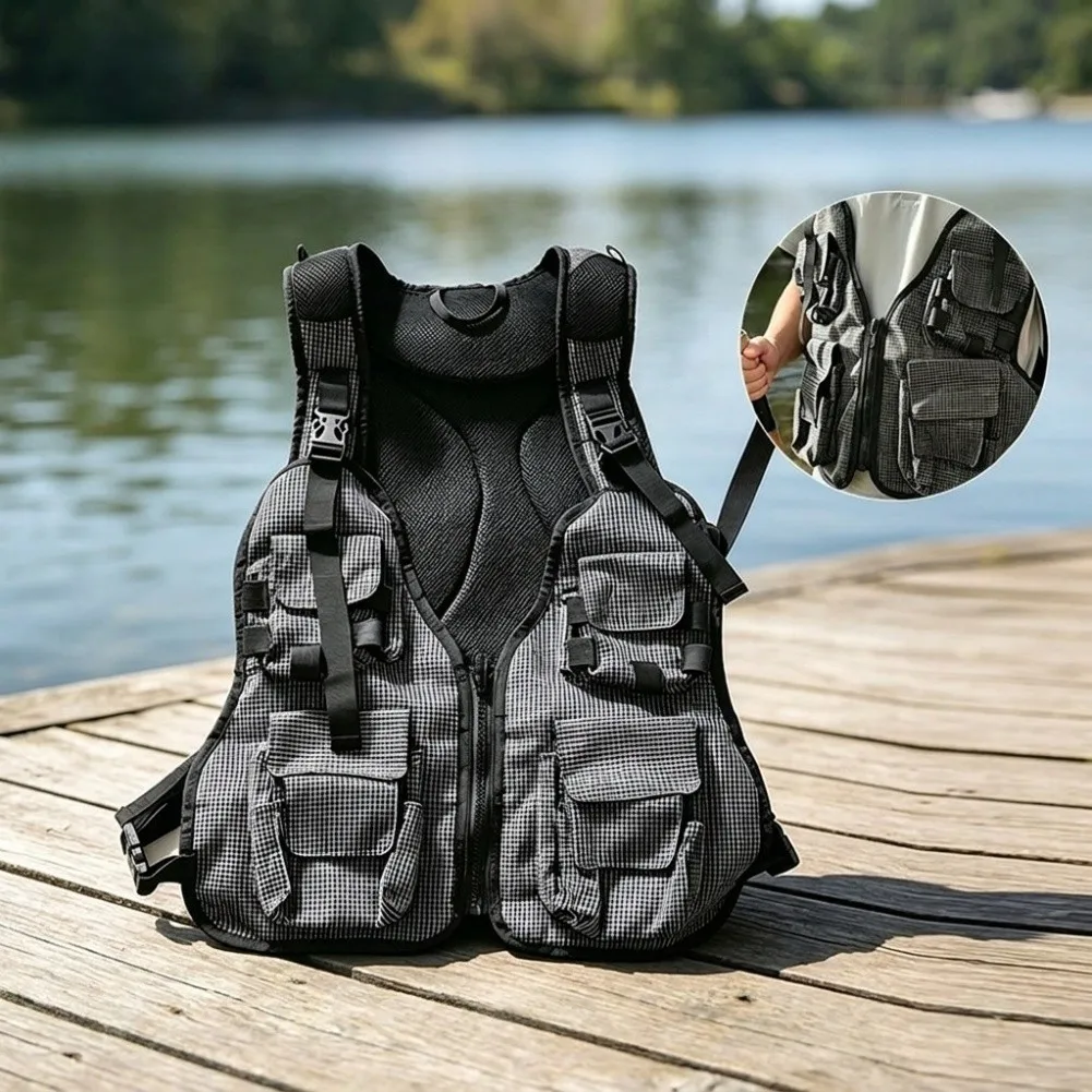 Fly Fishing Vest Built for Durability and Function 10+ Pockets Reinforced Nylon Adjustable Straps 3D Mesh Ventilation view 3