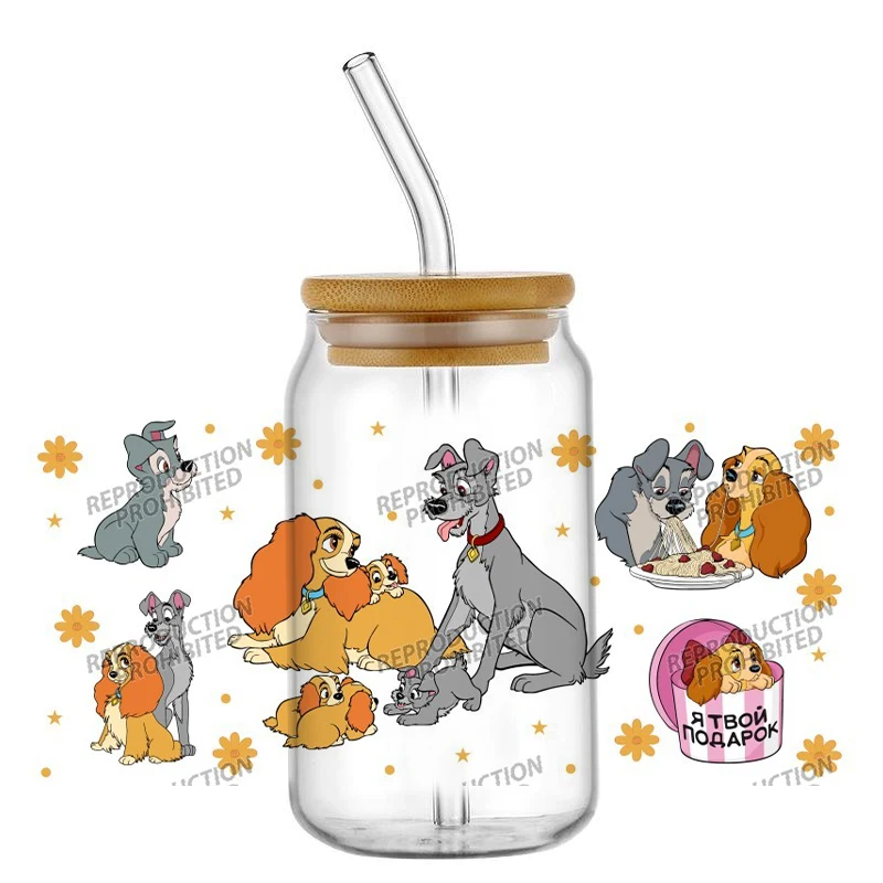 Hotsale Famous Cartoon Lovely Lady Tramp 16oz UV DTF 3D Transfer Phone Sticker Decals Wraps Glass Can Cups Creative Craft DIY view 6