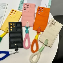 Wrist Strap Phone Case For Samsung S26 S25 Ultra S24 S23 S21 S20 FE S22 Plus A16 A06 A55 A35 A25 A15 A05s A05 Down Jacket Style