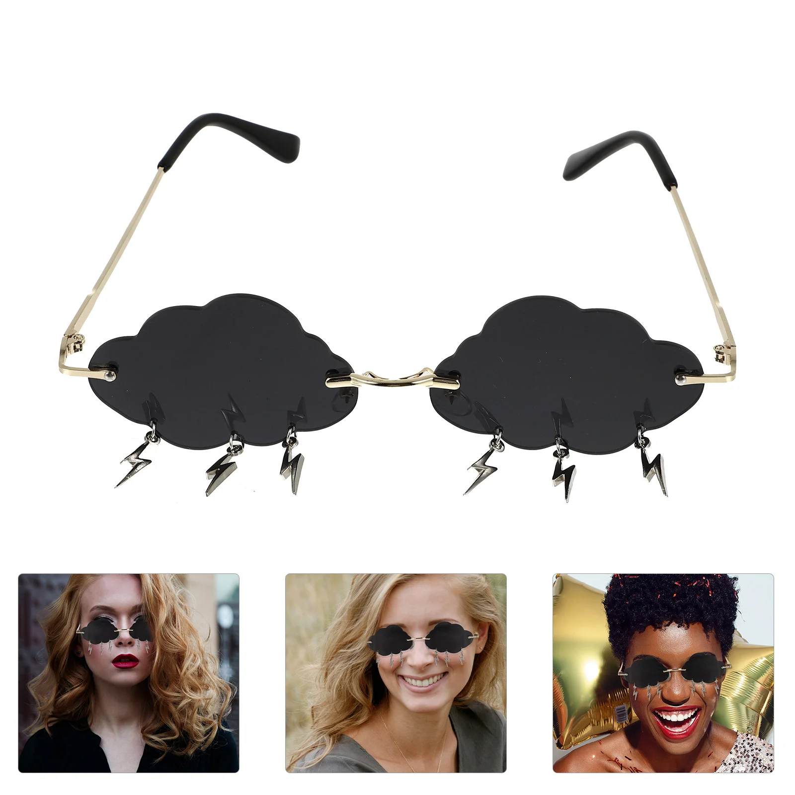 

1Pair Sunglasses Cloud Shape Rimless Stylish Glasses for Small Face Party Photo Booth Props Funny Unique Fashion