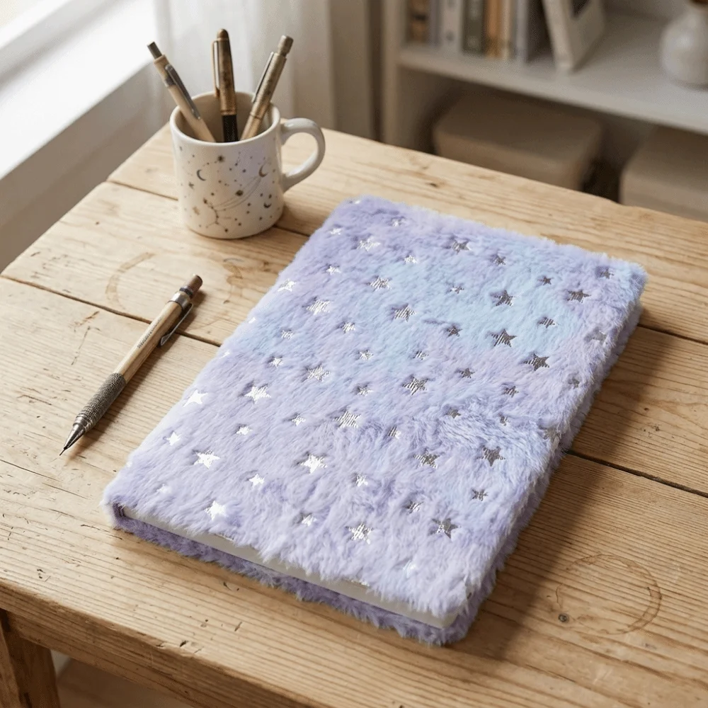 Gradient Covered Diary a5 Size Softcover Fuzzy Journal Paper 80 Pages Faux Fur Notebook Birthday Gifts