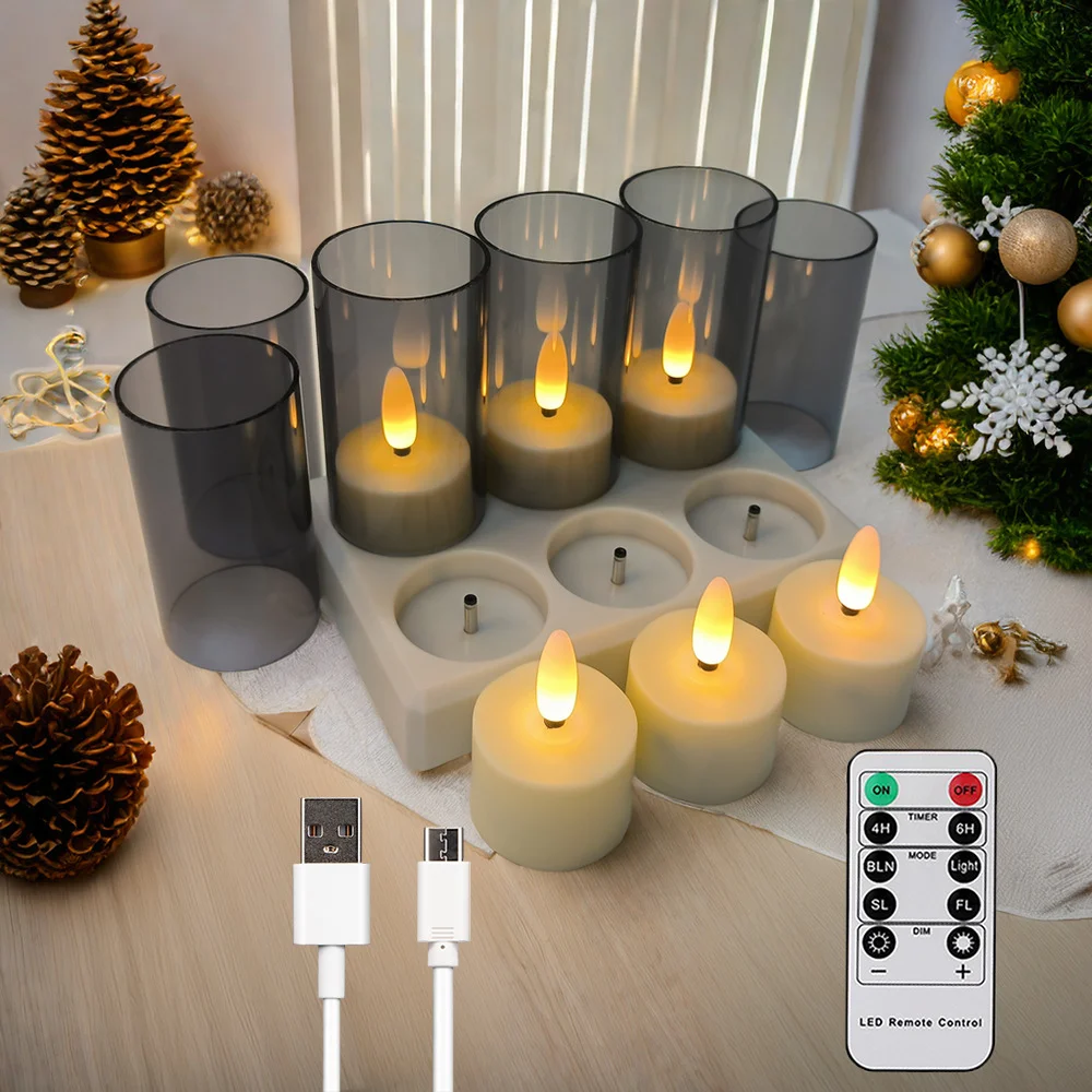 شموع عديمة اللهب قابلة لإعادة الشحن ﻿ Led شمعة الإلكترونية الدافئة ضوء مصباح مع الموقت عن بعد للمنزل ديكور أضواء شموع الزفاف