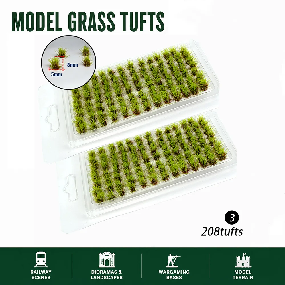 208tufts 8MM Static Grass Cluster Model Kit Plant Shrubs Terrain Materials Micro Scenery  Layout Diorama Accessory