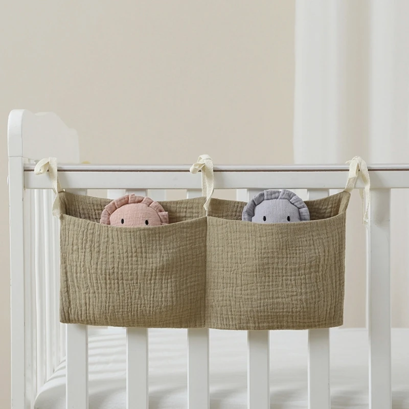 Q0KB Bedside Hanging Bag Diaper Storage Bags Feeding Bottle Crib Accessory