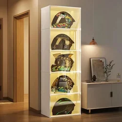 Motorcycle Hat Organizer Transparent Display Shelf Cabinet Showcase Folding Eco-Friendly Closet Rack for Helmet Storage Boxes