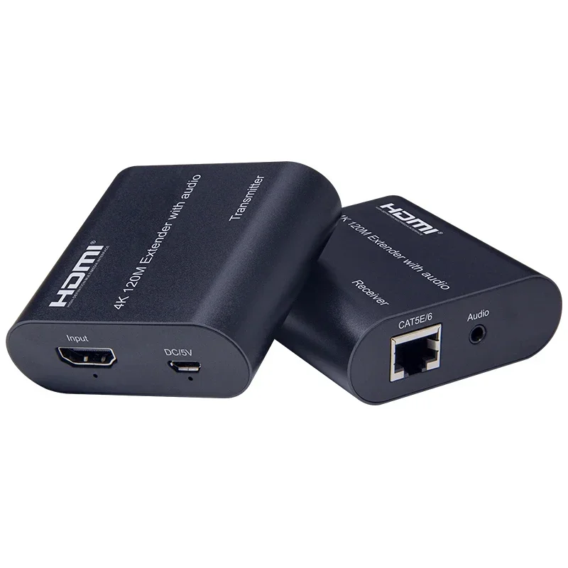 4K HDMI Extender over Single Rj45 Cat5e/6 Cable to 120M with Audio out vs 1080P 60M HDMI Ethernet Extender for PC Laptop DVR TV