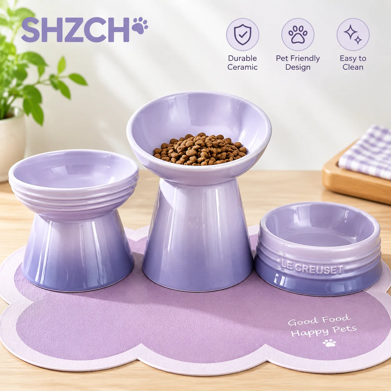 High Foot Ceramic Cat Bowl Oblique Mouth Design Large Caliber Pet Food Dish Protecting Cervical Neck Colorful Feeding Vessel
