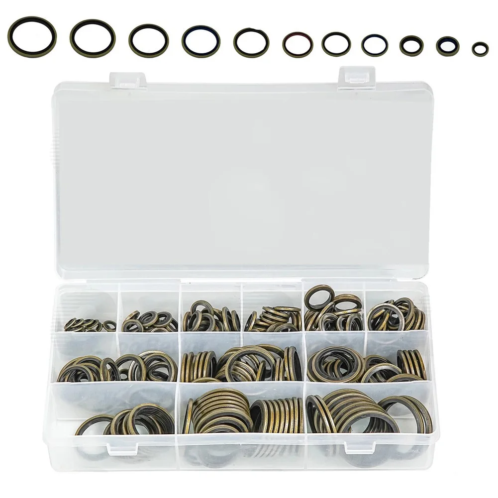 245Pcs O Ring Sealing Washer Nitrile Rubber Carbon Steel Gaskets M6-M30 Self Centering Combination Gaskets Seal Assortment Kit