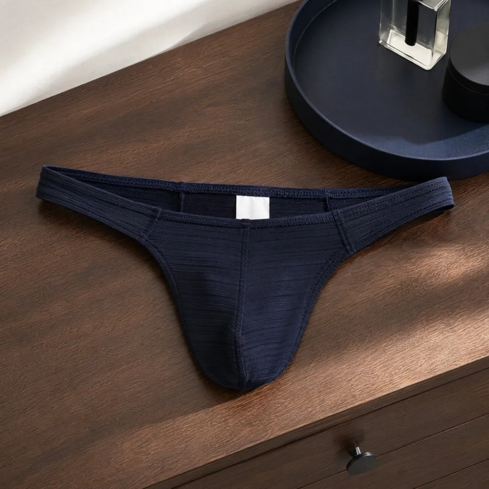 Comfortable Low Waist Men Ice Silk Thongs Solid Color Lingerie Men's Panties T-back Underpants Male Briefs Sports