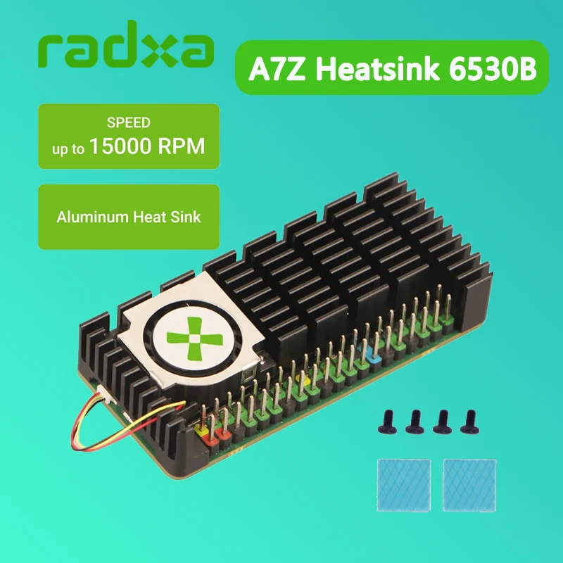 

Radxa A7Z Heatsink 6530B for Radxa Cubie A7Z , Aluminum Heatsink with fan,PWM Speed Control, Efficient heat dissipation