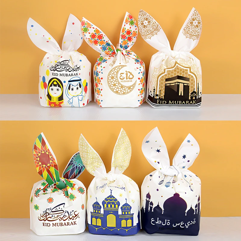 

50Pcs Eid Mubarak Rabbit Ear Bags Candy Gift Bags Ramadan Kareem Decor Islamic Muslim Party Supplies Eid Al-fitr Decoration 2024