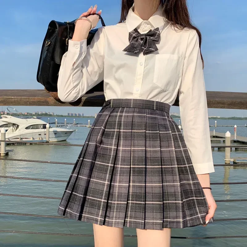 Jk School Girl Falda plisada de Estudiante Coreano, conjunto de uniforme bonito para mujer, pajarita de manga corta, estilo japonés Seifuku MN1