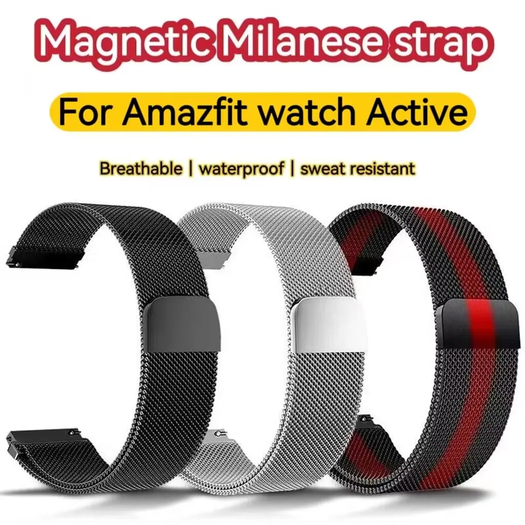 Waterproof Active Magnetic Watch Band, banda de aço de substituição, esportes respiráveis, legal, aço inoxidável, Amazfit