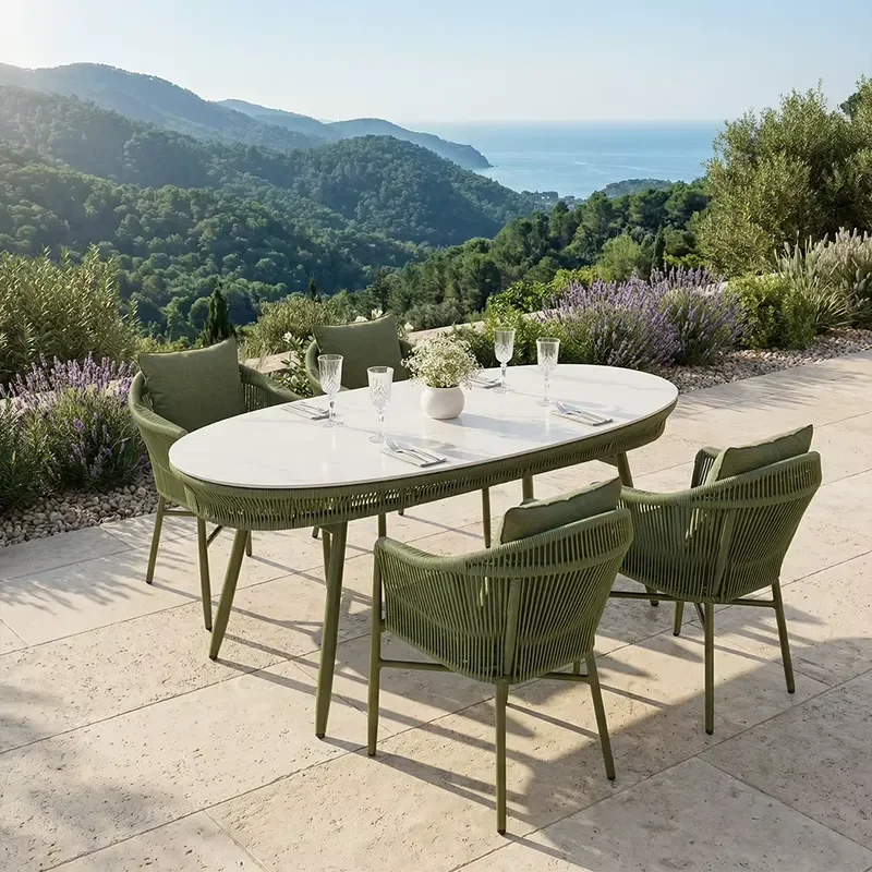 Outdoor Woven Garden Table and Chair Set Unique Design for Balconies Terraces Comfortable Use