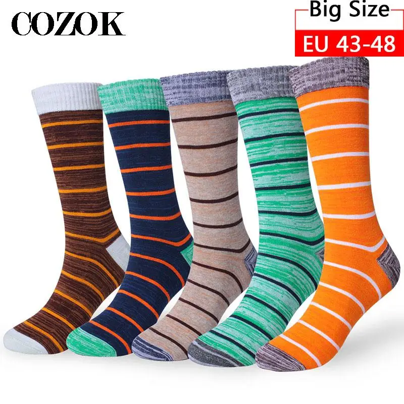

10pieces=5pairs Men Socks Big Large Size 46,47,48 Autumn Winter Thick Odor-proof Male Socks Casual Stripe Middle Long Tube Socks