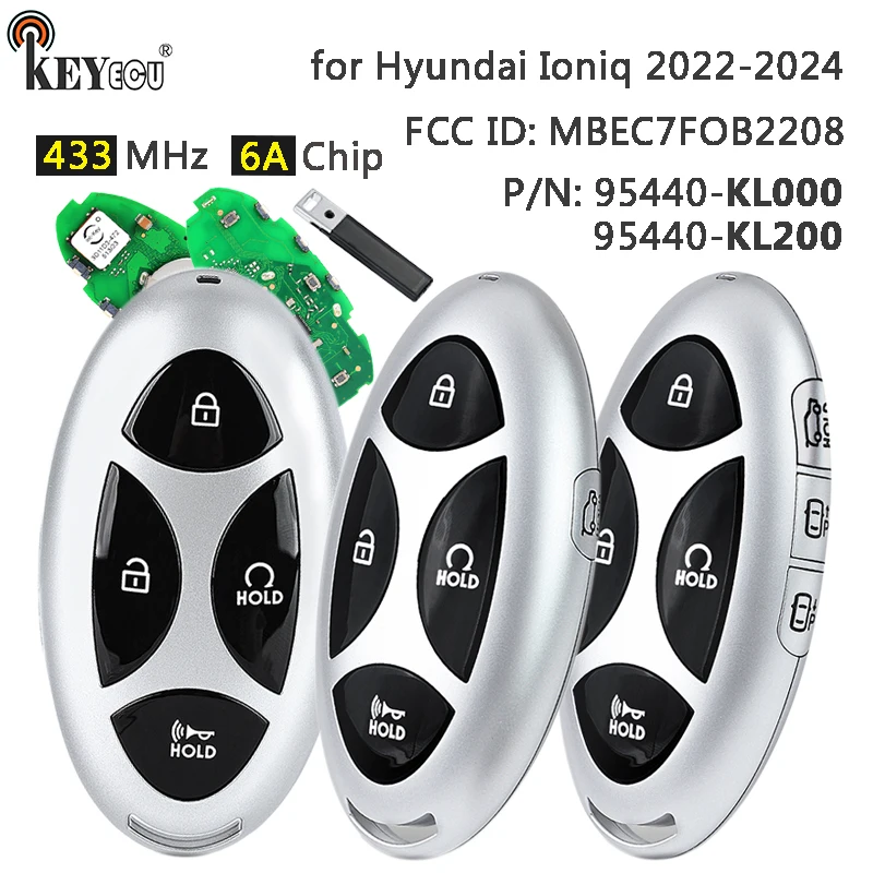 

KEYECU 433MHz ID6A Chip 95440-KL000 95440-KL200 NYOMBEC7FOB2208 Keyless-Go Smart Remote Key Fob for Hyundai Ioniq 2022 2023 2024