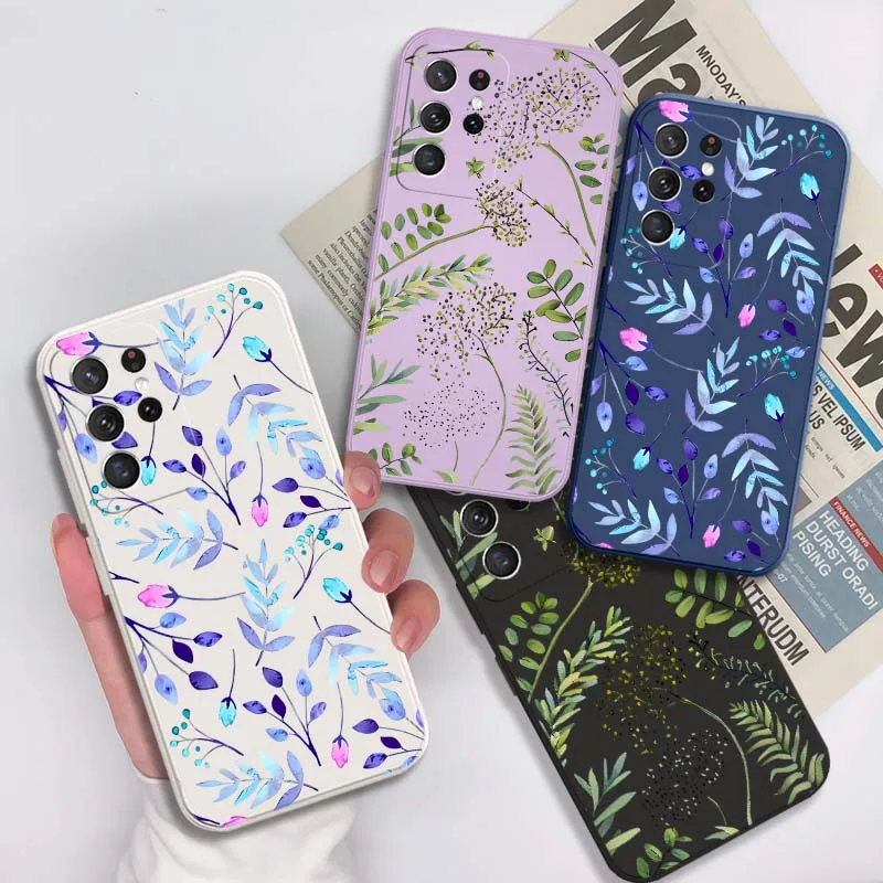 Leaf Art Pattern For Samsung Galaxy S22 S21 S20 S10 S10E Plus Ultra Lite FE 5G Soft Phone case Cover
