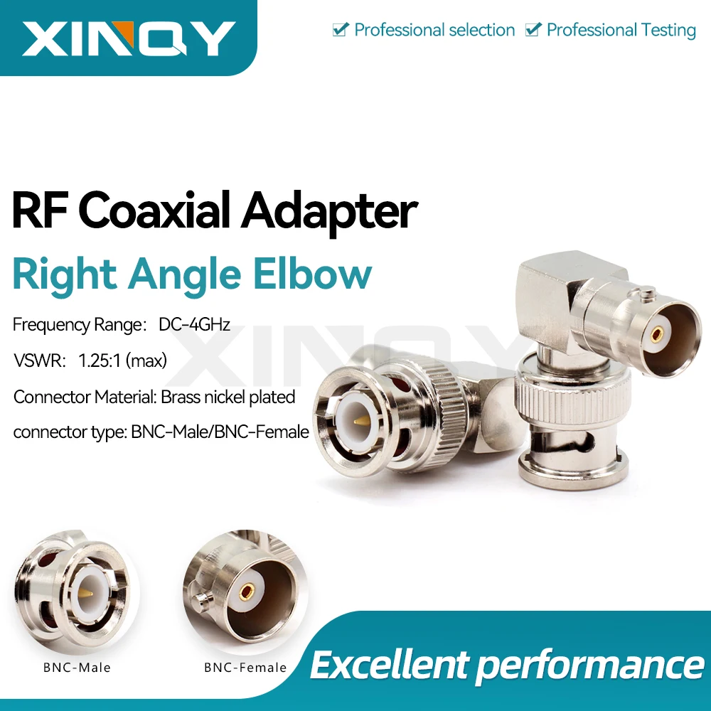 XINQY BNC Adapter Male to Female BNC-JKW, Q9 RF Connector 2-Way Flange Elbow JKW, DC-4GHz