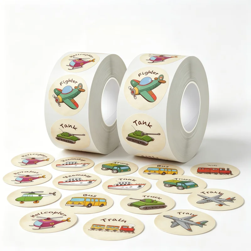 500Pcs/Roll 25mm Round Dot Stickers Various Transport Vehicle Pattern for School Supplies Home Decor DIY Craft Decoration