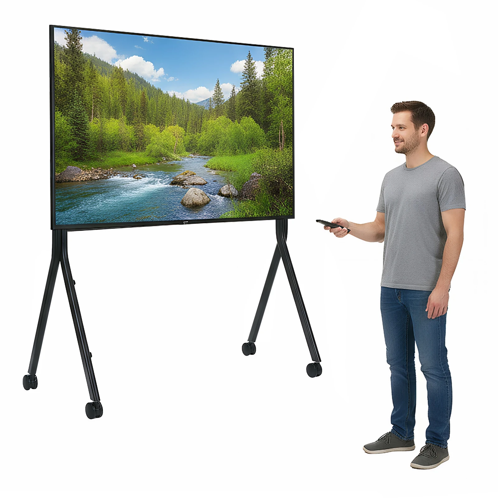 

Универсальное крепление для плоских/изогнутых экранов 86-110 дюймов, уличная подставка-тележка для телевизоров, максимальная нагрузка 485 фунтов/220 кг, с блокируемыми колесами