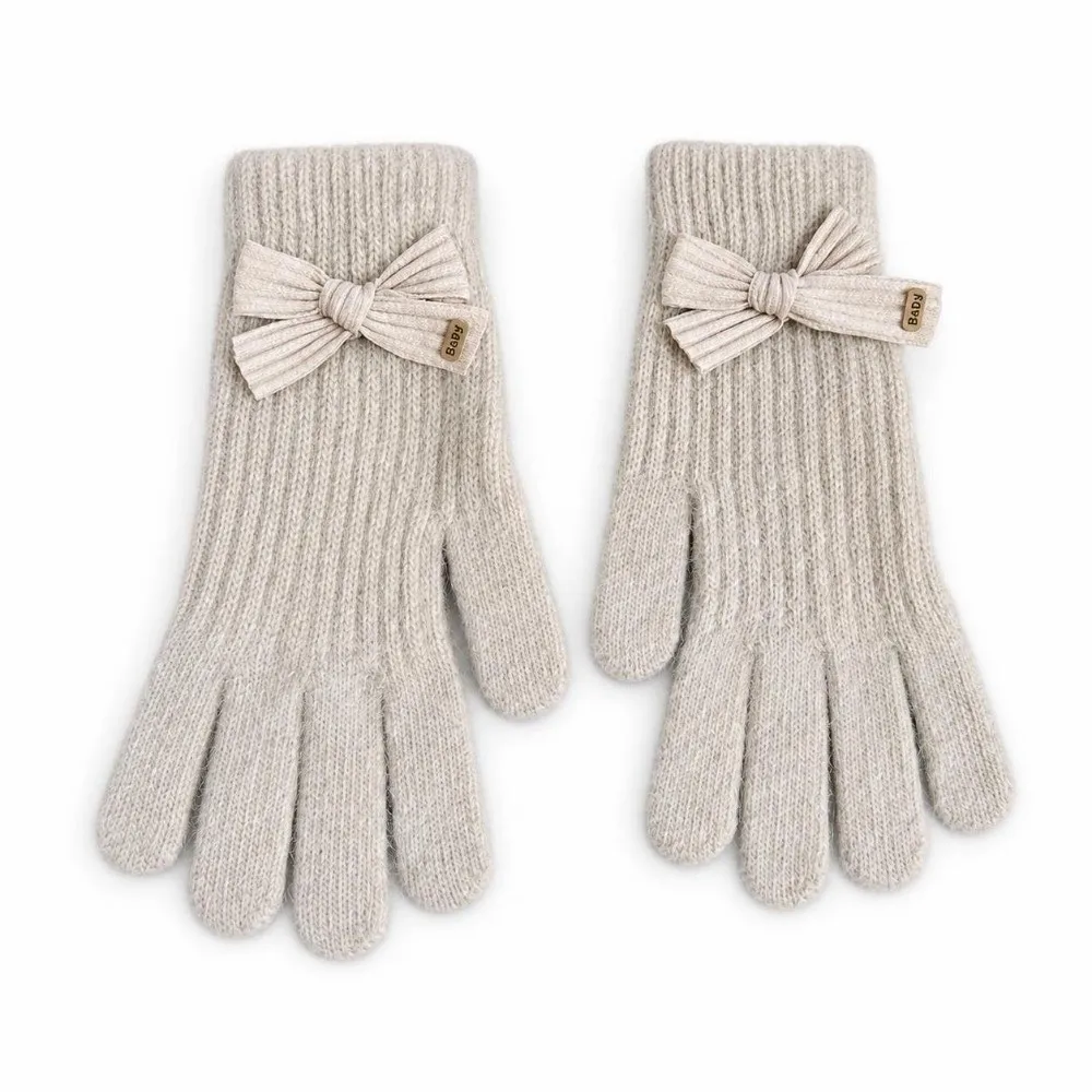 Cute Bowknot Winter Knitted Gloves Warm Elastic Touch Screen Gloves Thickened Two-Finger Cycling Gloves Women