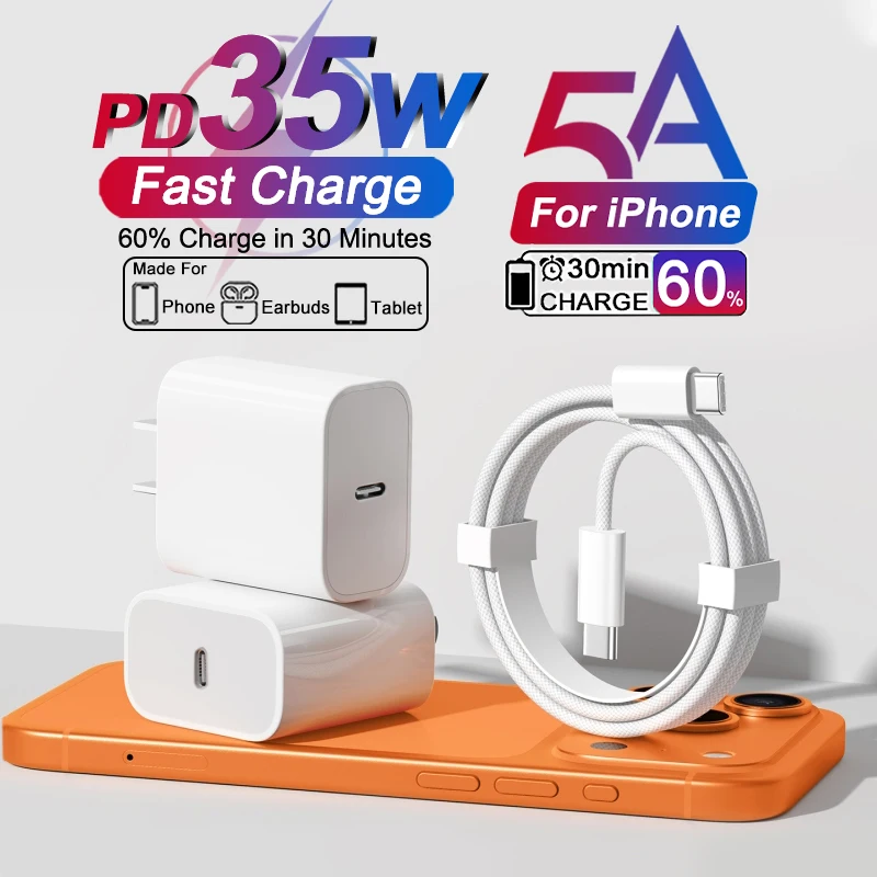 US PD Charger 35W Fast Charging USB C Charger For iPhone 17 16 15 14 13 12 11 Pro Max iPad Air TypeC Phone Charger Power Adapter