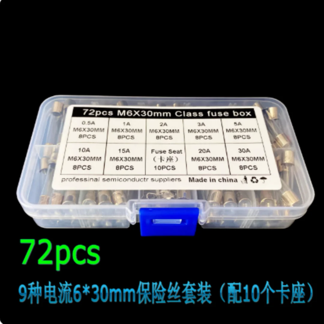 72 pieces of 6*30mm 0.5 1 2 3 5 0 15 20 30A/250V glass fuse tubes with holders