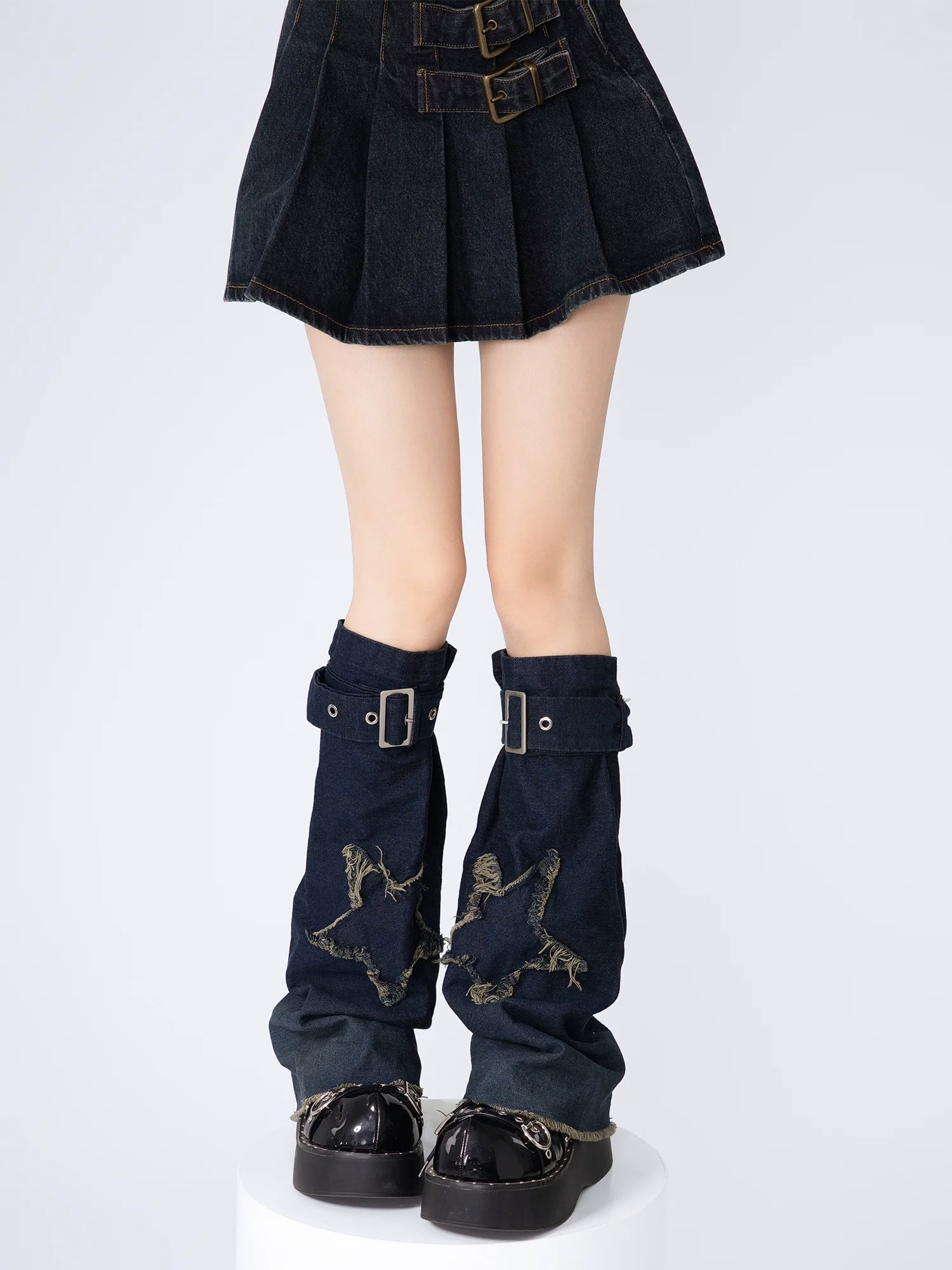 Penutup Kaki Gaya Y2K Subkultur Kotak-kotak Hitam dan Merah, Desain Ritsleting, Gaya JK Denim Rock Punk, untuk Wanita Trendi dan Keren